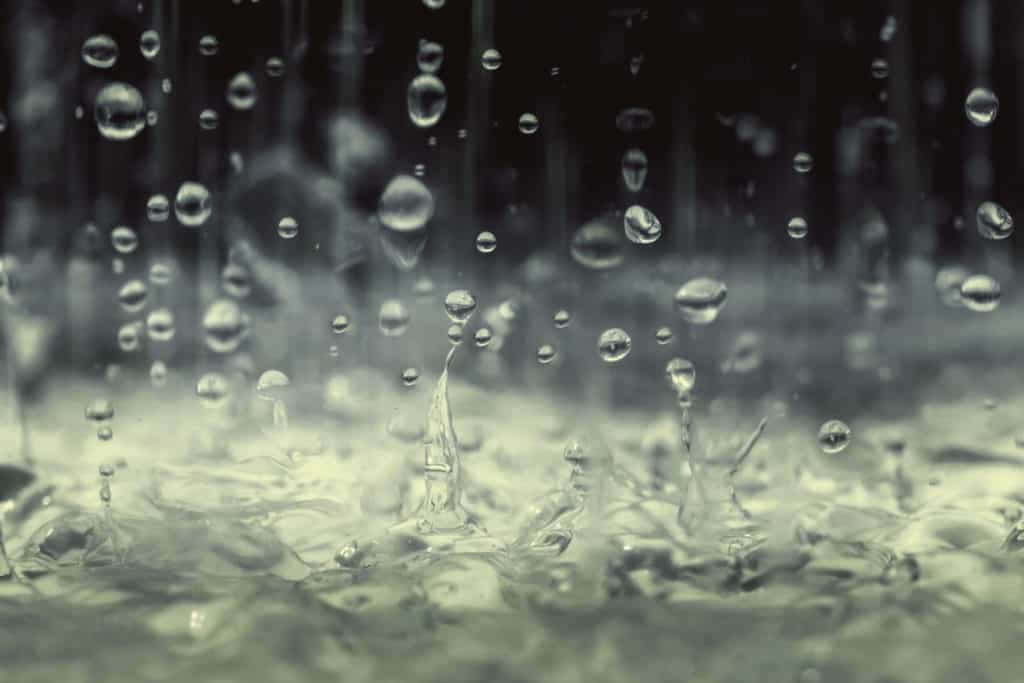 rain falling into water