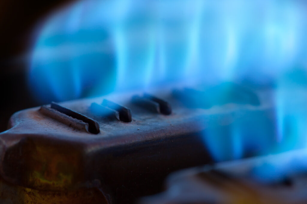 blue flame of a natural gas heater